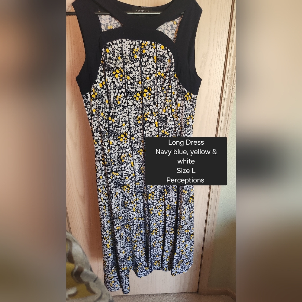 Perceptions Women's Navy Blue and Yellow Dress